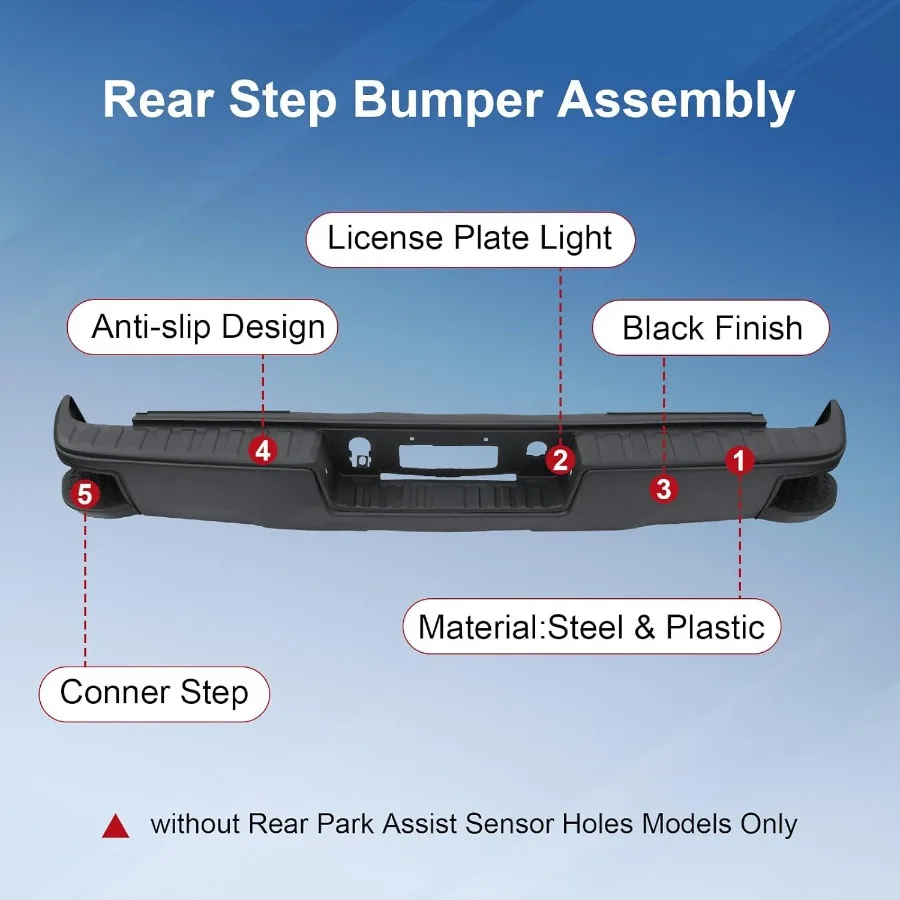 المصد الخلفي الأسود مع استبدال وسادة الخطوة لسيارة تشيفي شيفروليه سيلفرادو 1500 جي إم سي سييرا 1500 المصد الخلفي بدون الاسمية