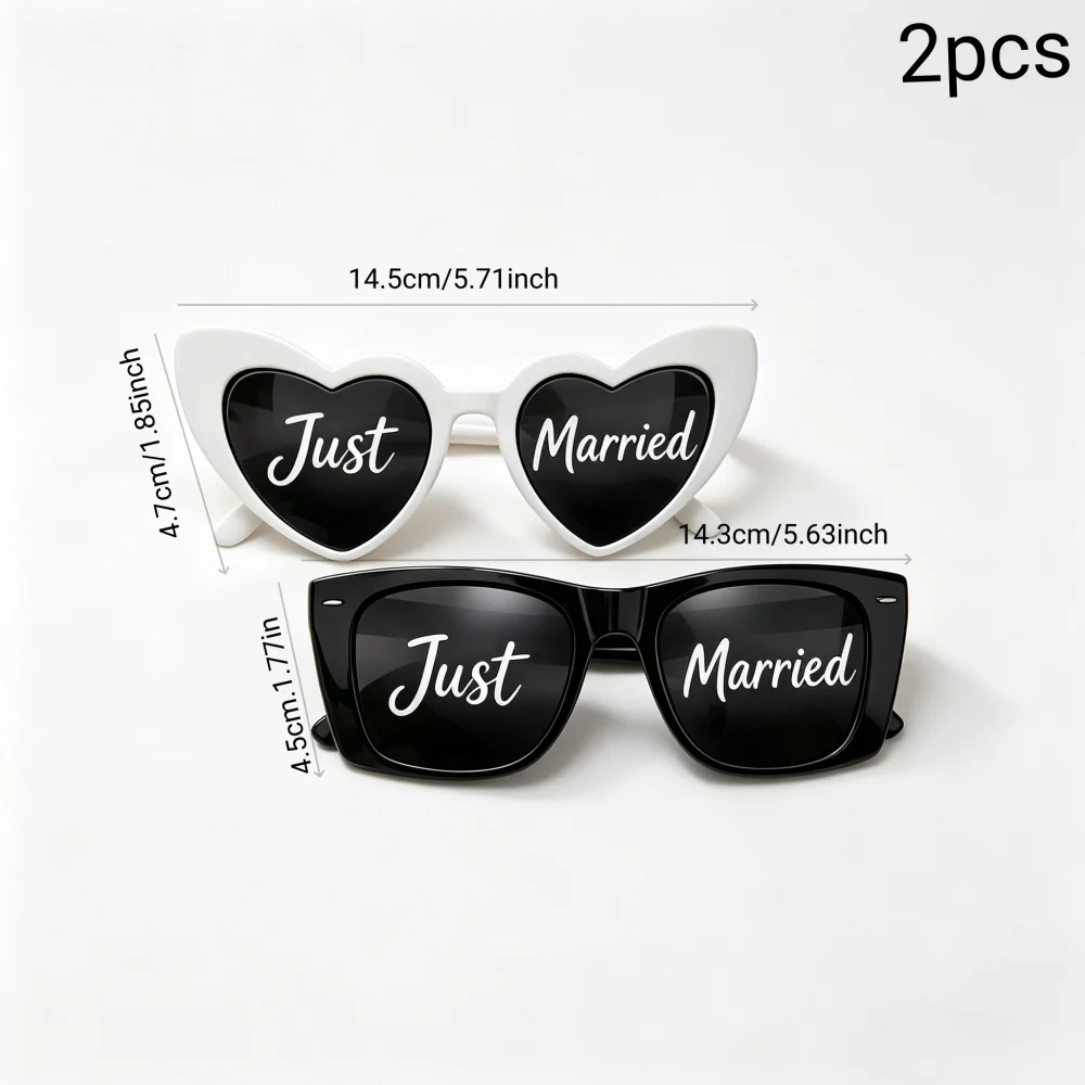2pcs/set Just Married White Black Glasses Bridal Groom Wedding Party Decoration Photo Prop Set, Bachelor Party Supplies Set