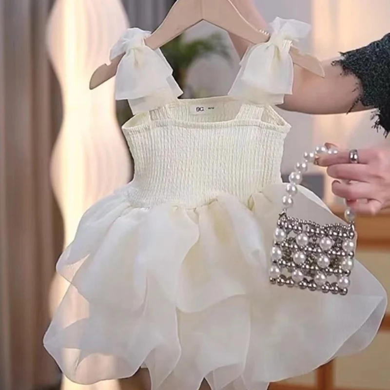 Girl's Princess Tutu Dress Summer Strapless Sleeveless Mesh Party Dress for Baby Toddler Girls White Black Birthday Formal Wear