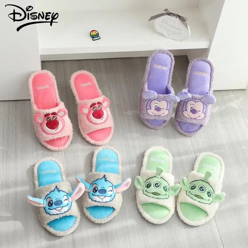 

Kawaii Disney Anime Cotton Slipper Cute Stitch Lotso Cartoon Fashion Home Anti Slip Floor Exposed Toe Slippers Gifts for Girls