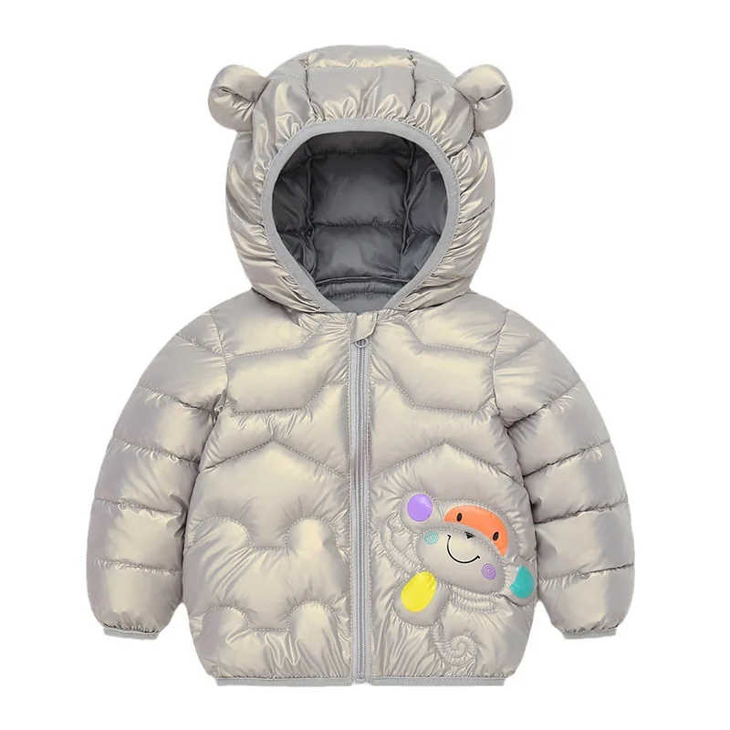 Autumn winter hooded Plush warmth jacket boys and girl fashionable cartoon printed Casual down coat 0-5 aged children\'s clothing