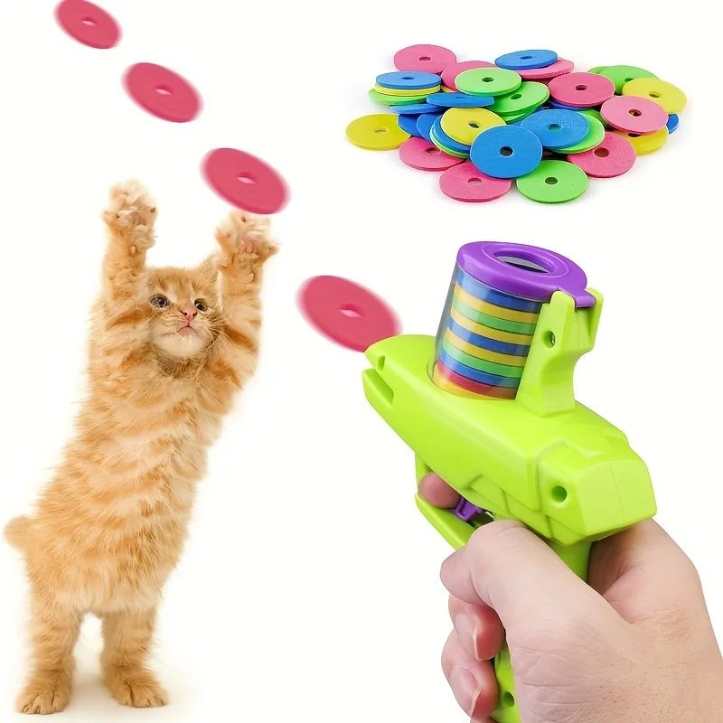 Funny Cat Toy Interactive Launch Pet Training Toy For Kitten Mini Flying Disc Shooting Gun Chasing Games Cat Toys Pet Supplies