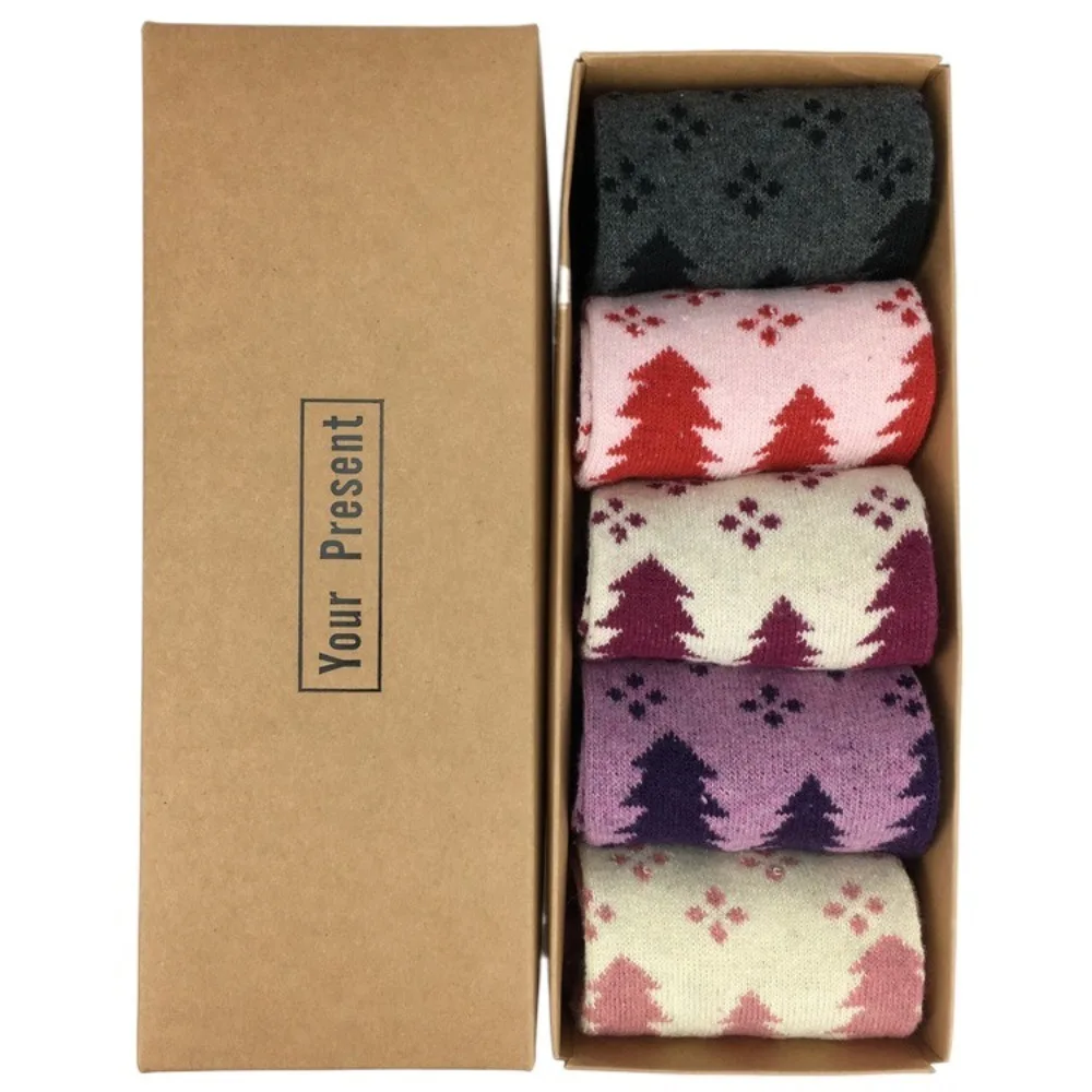 

5 pairs Sweet Wool Christmas Socks Christmas Tree Bow Women Socks Little Bear Mid Tube Mid-Tube Socks Happy New Year