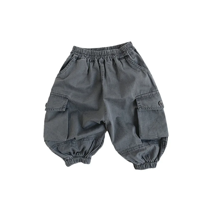 Autumn New Children Pocket Solid Casual Pants Cotton Toddler Boys Versatile Cargo Pants Baby Girls Loose Trousers Kids Clothes