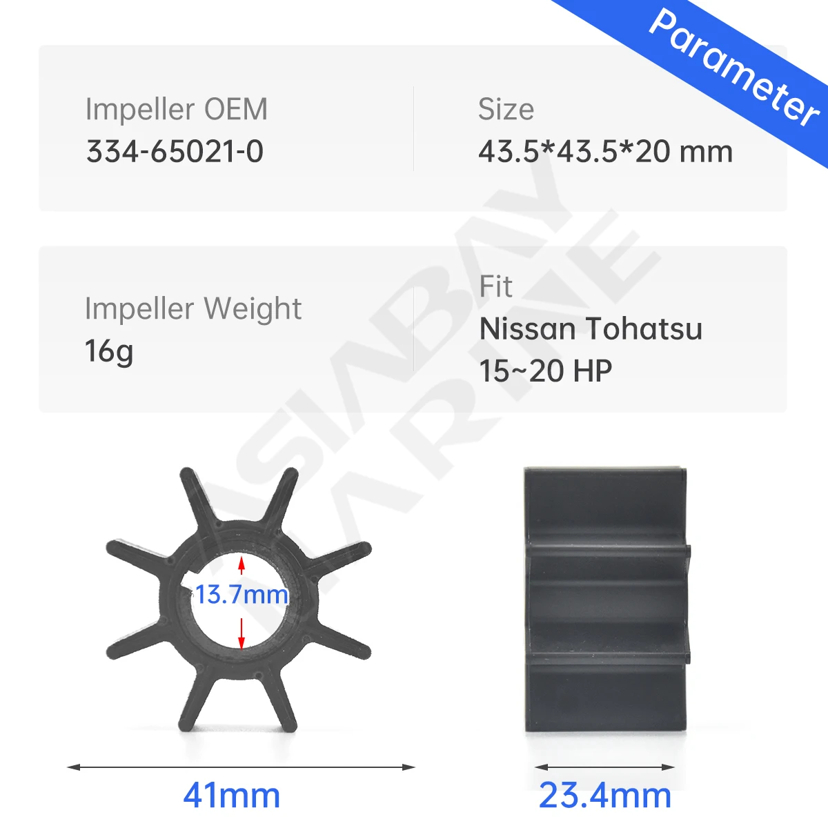 334-65021 Water Pump Impeller For Nissan Tohatsu Outboard Motor Engine 15hp 18hp 20hp Boat Parts 334-65021-0 Sierra 18-8921