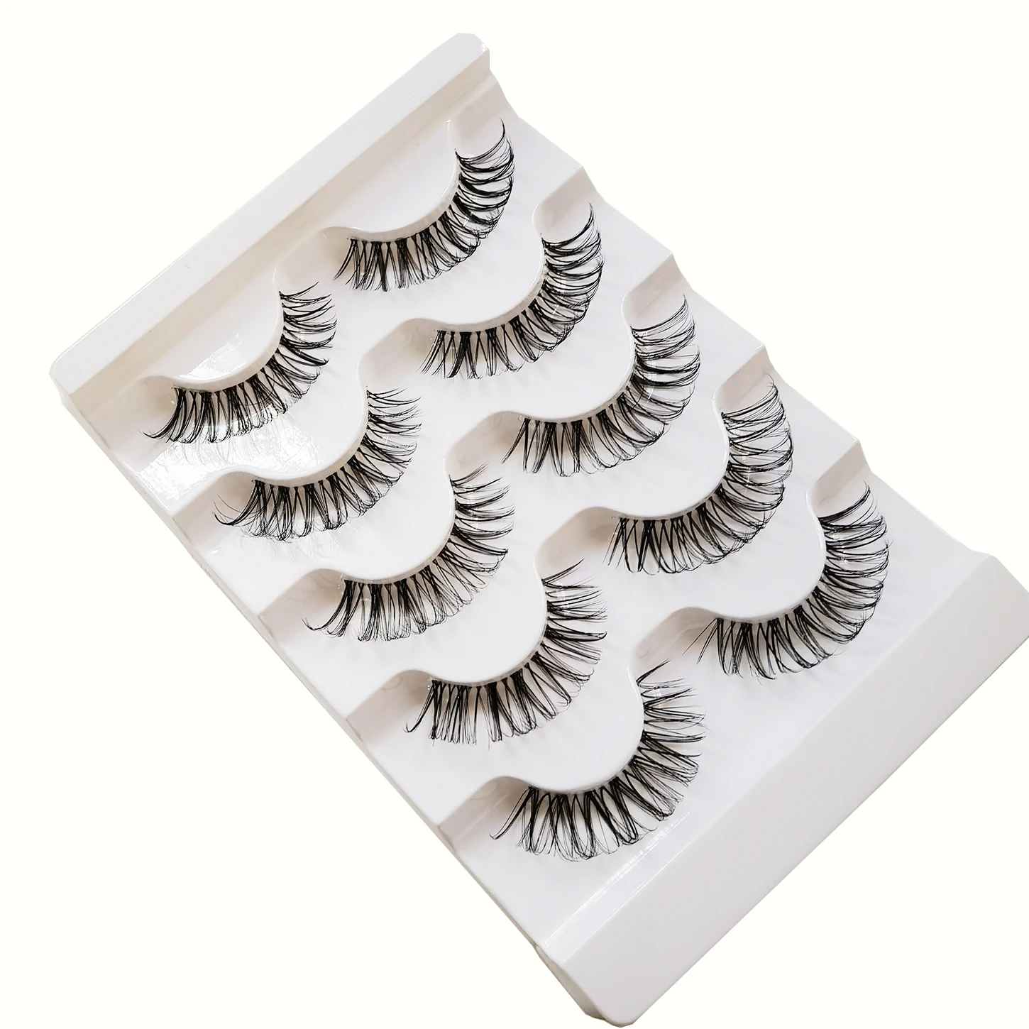 Transparent stem fluffy and curly DH striped eyelashes -5 pairs, it is a cross thick eyelash that makes the eyes more lively
