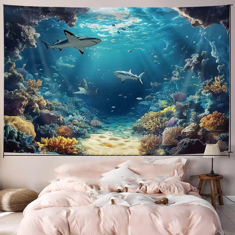 

Tapestry Shark Print Ocean Theme Wall Hanging 100% Polyester Blanket Home Decor for Living Room Bedroom 180X320CM
