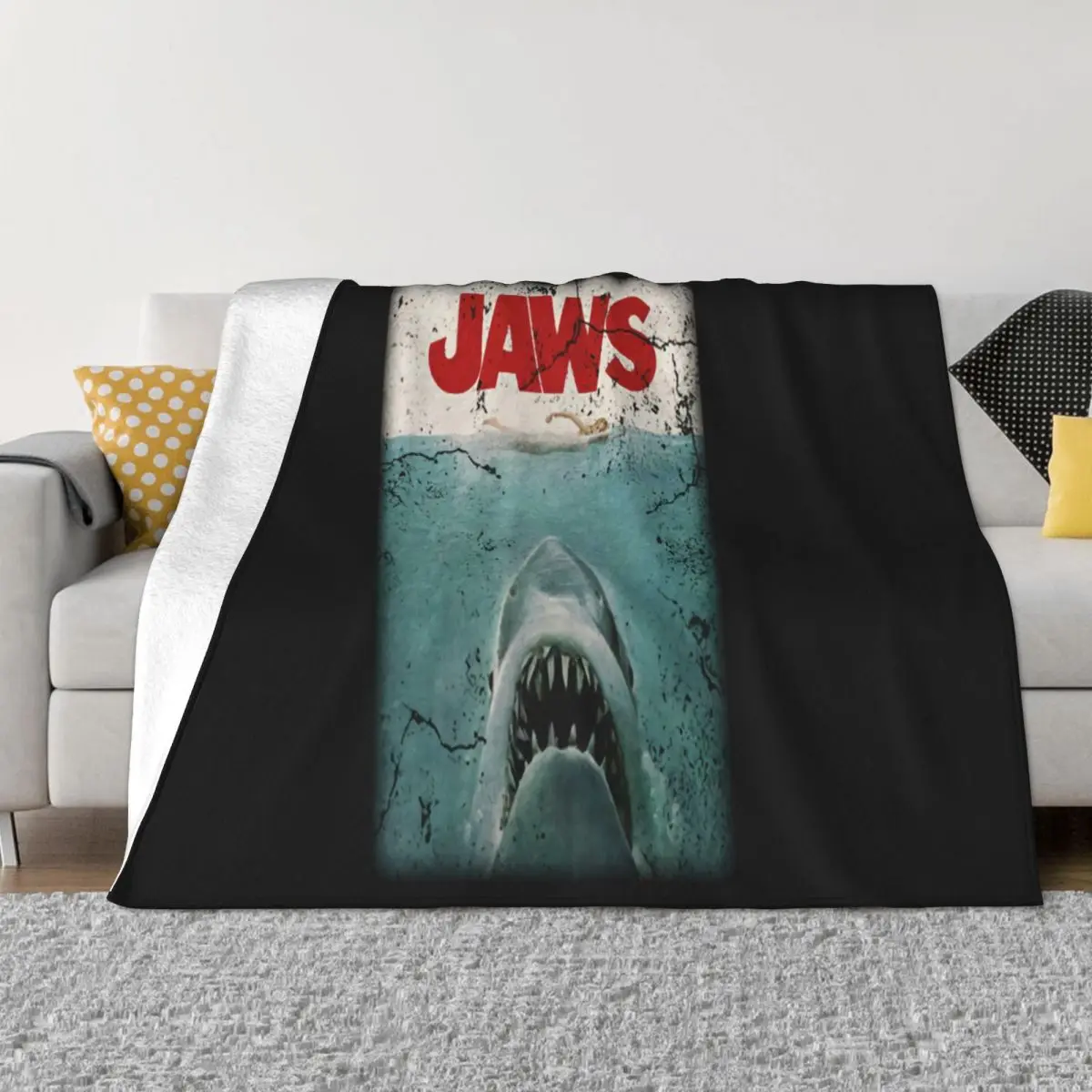 Black Jaws Mens Jaws Poster By Rock Rebel Pattern Pure Girl Slim Fit Man Interested Surprise Throw Blanket