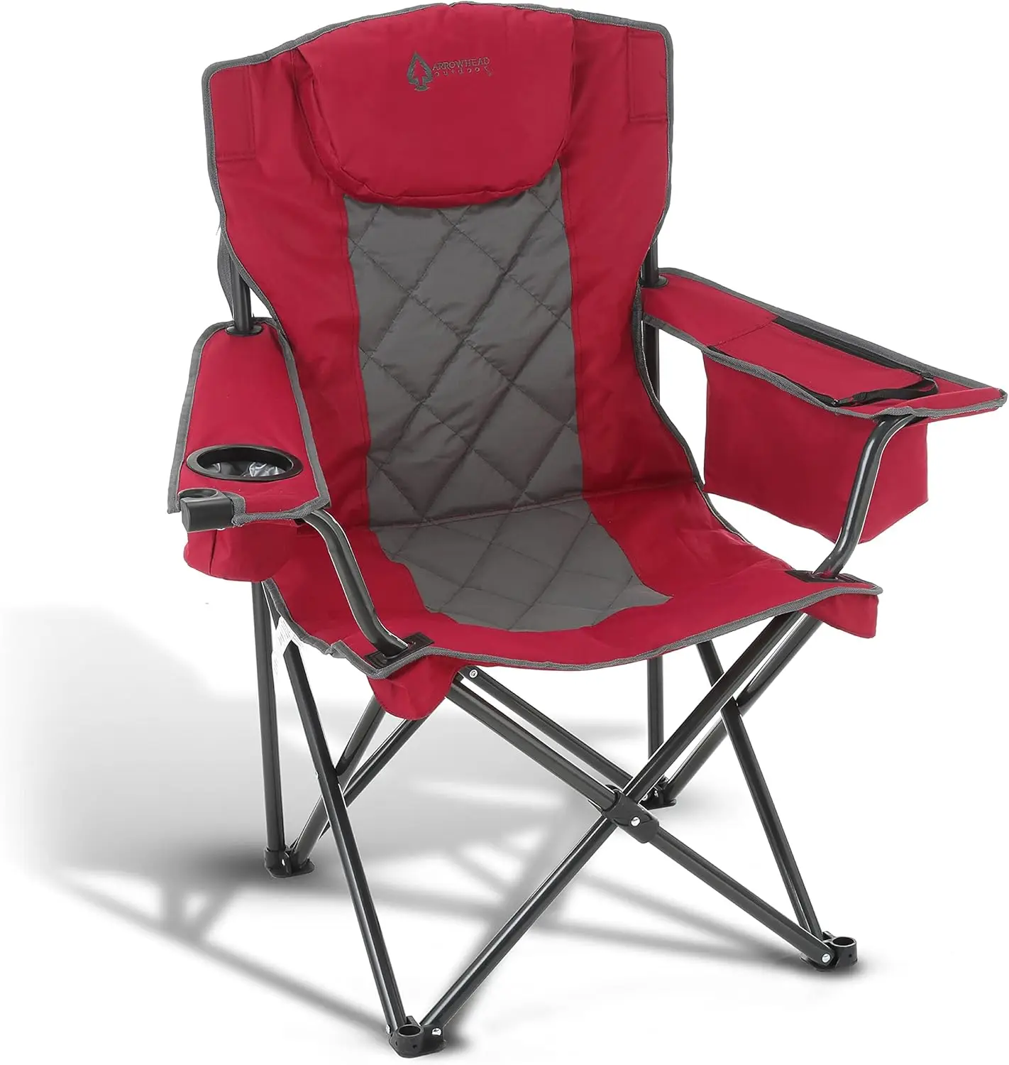 Portable Folding Camping Quad Chair w/ 6-Can Cooler, Cup & Wine Glass Holders, Heavy-Duty Carrying Bag,Padded Armrests, Headres