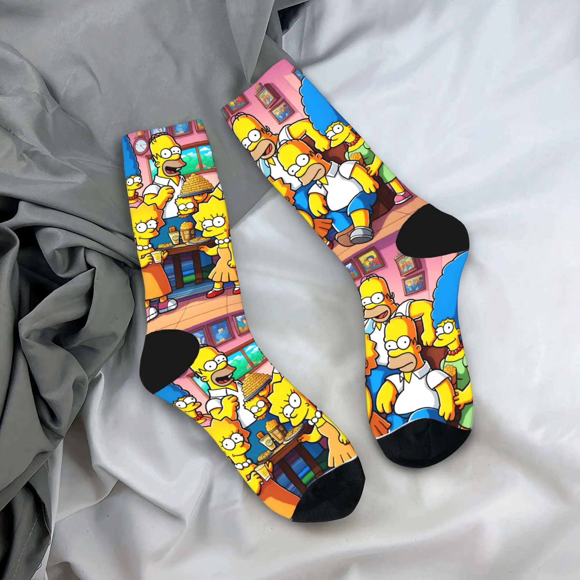 

Couple Socks Funny S-Simpsons Family Feast Food Party Stockings Non-Slip Warm Soft Socks Winter Kawaii Design Cycling Socks