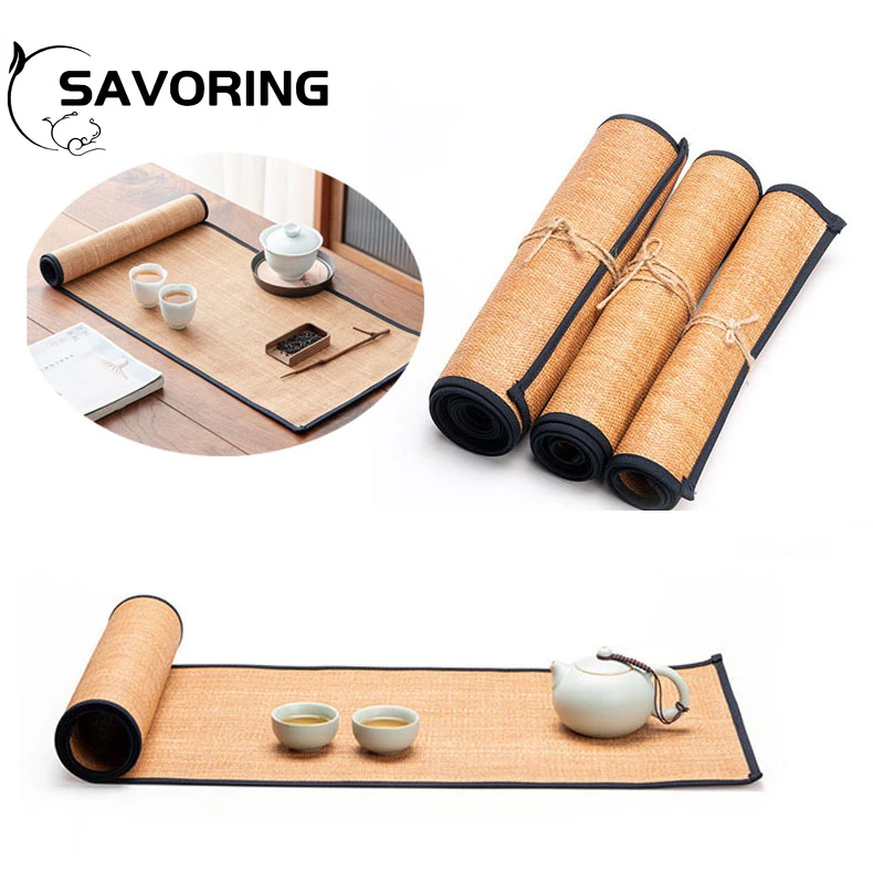 Handmade Knit Straw Waterproof Tea Table Zen Japanese-style Tea Professional Rag Dry Tea Mat Tea Flag Table Kung Fu Tea Ceremony