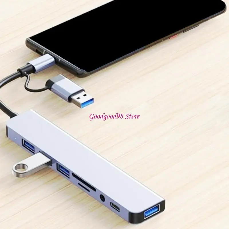 

8-дюймовый USB3.0 USB C Hub Dock Station 5 Гбит / с скоростной трансмиссии USB-сплиттер тип C до USB3.0 Адаптер для ноутбука