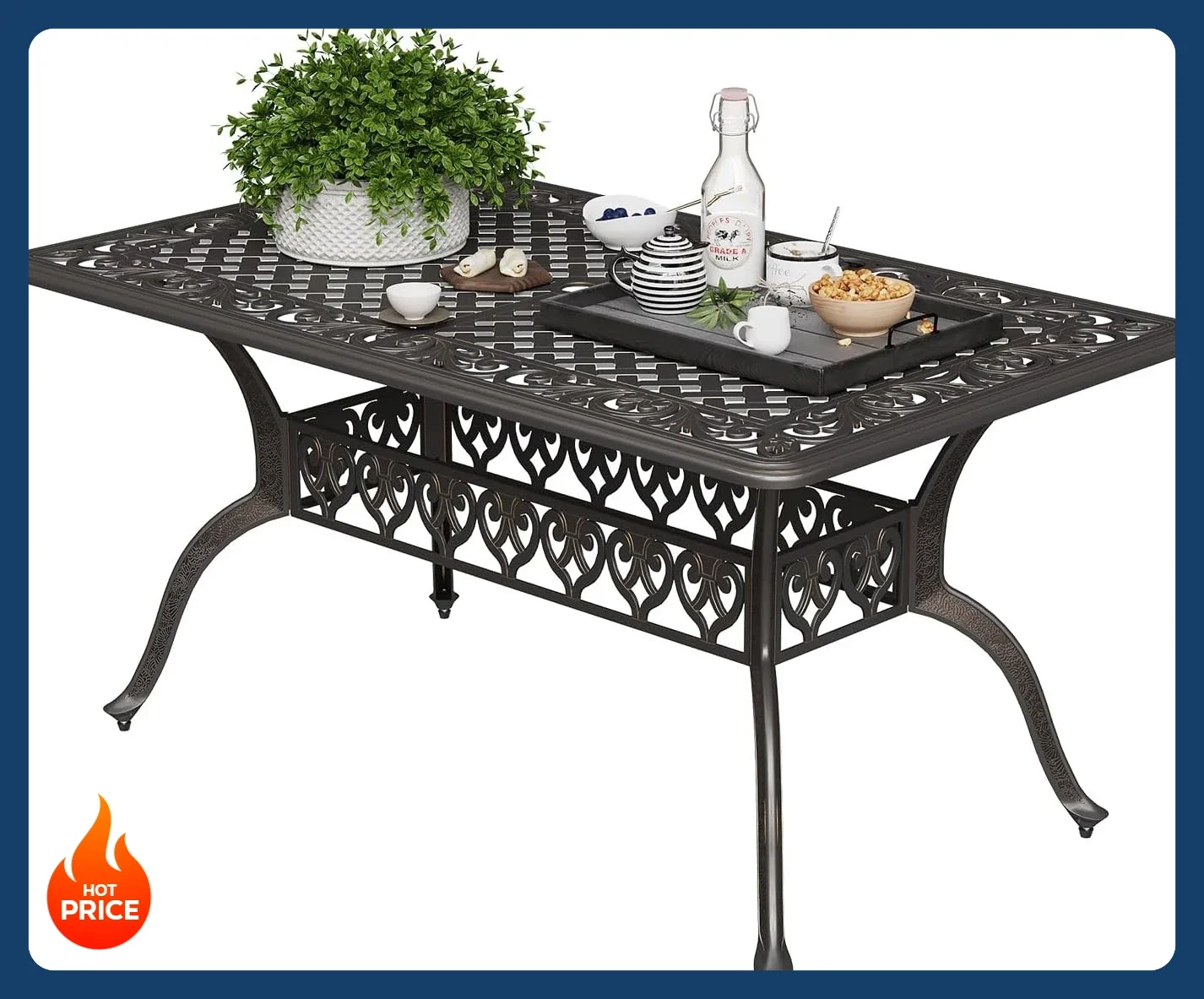 

Бестселлер [Горячее предложение!] Садовый обеденный стол из литого алюминия, 59 дюймов, с отверстием для зонта 2 дюйма и регулируемыми опорами