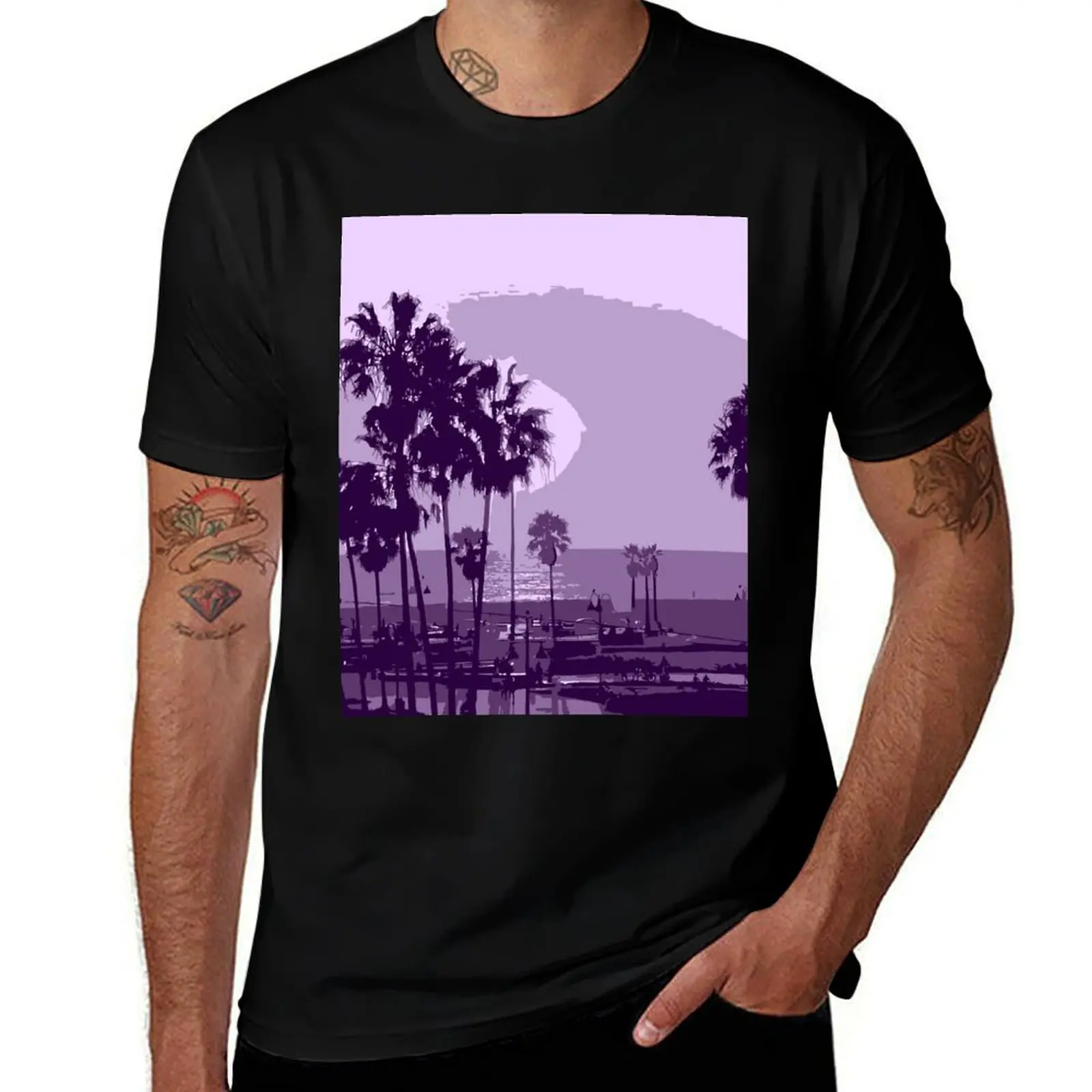 Venice Beach Sunset - Purple T-Shirt anime tshirt sports fans mens workout shirts