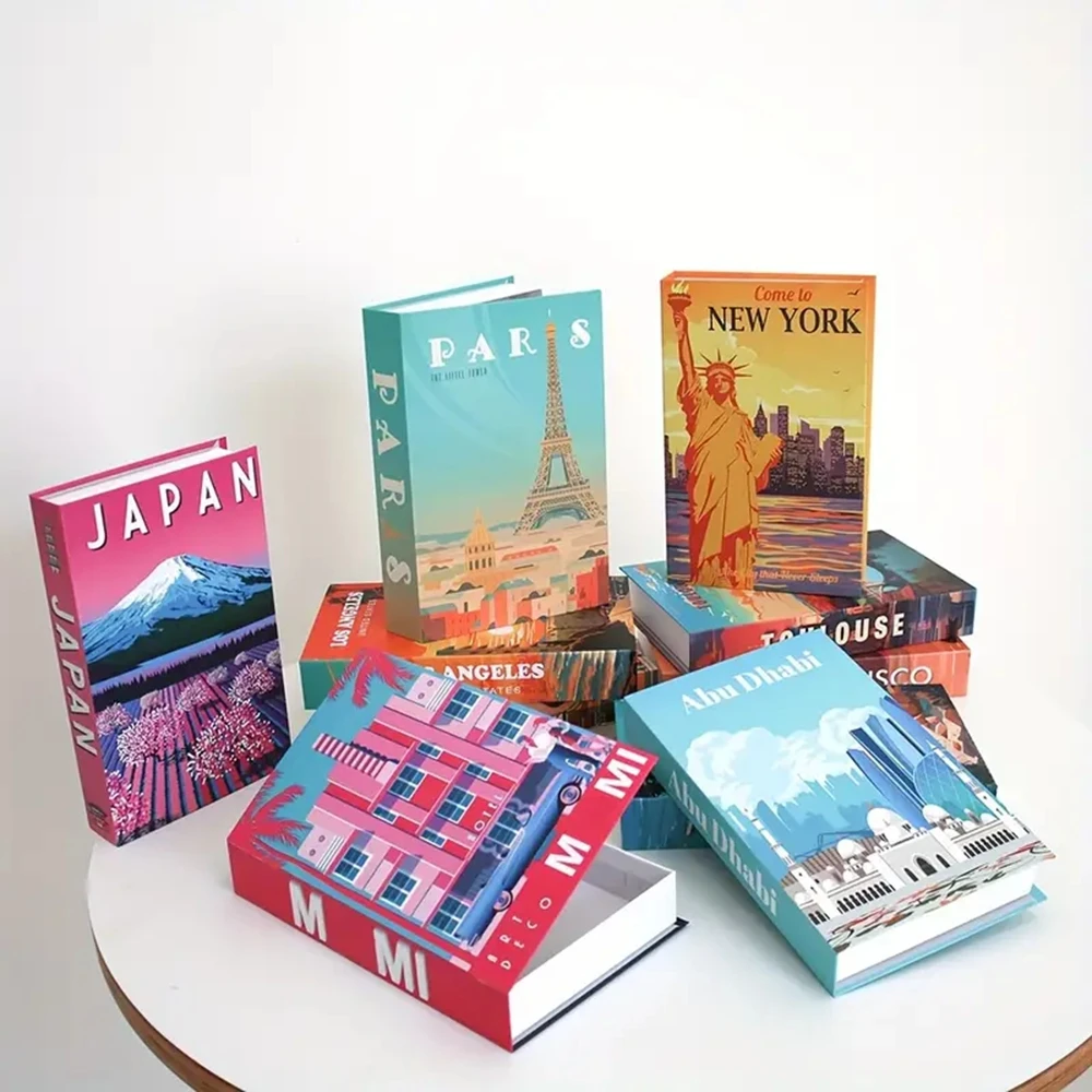 Colorful City Series Fake Books for Rooms Modern Luxury Decorative Book Coffee Table Storage Box Interior Decor Items