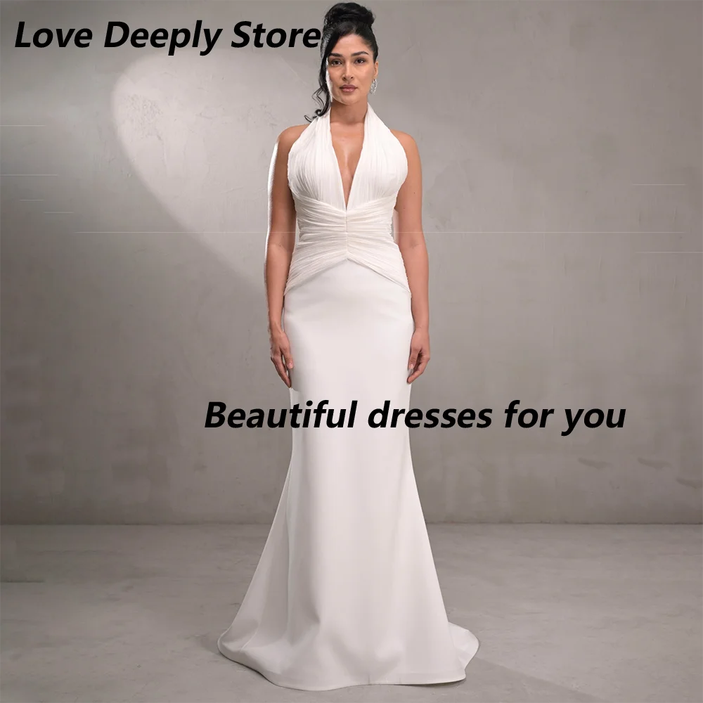 

Formal Evening Dress Halter V-Neck Sleeveless Mermaid Evening Gowns Sexy Backless Court Train Cocktail Party Gown Customized