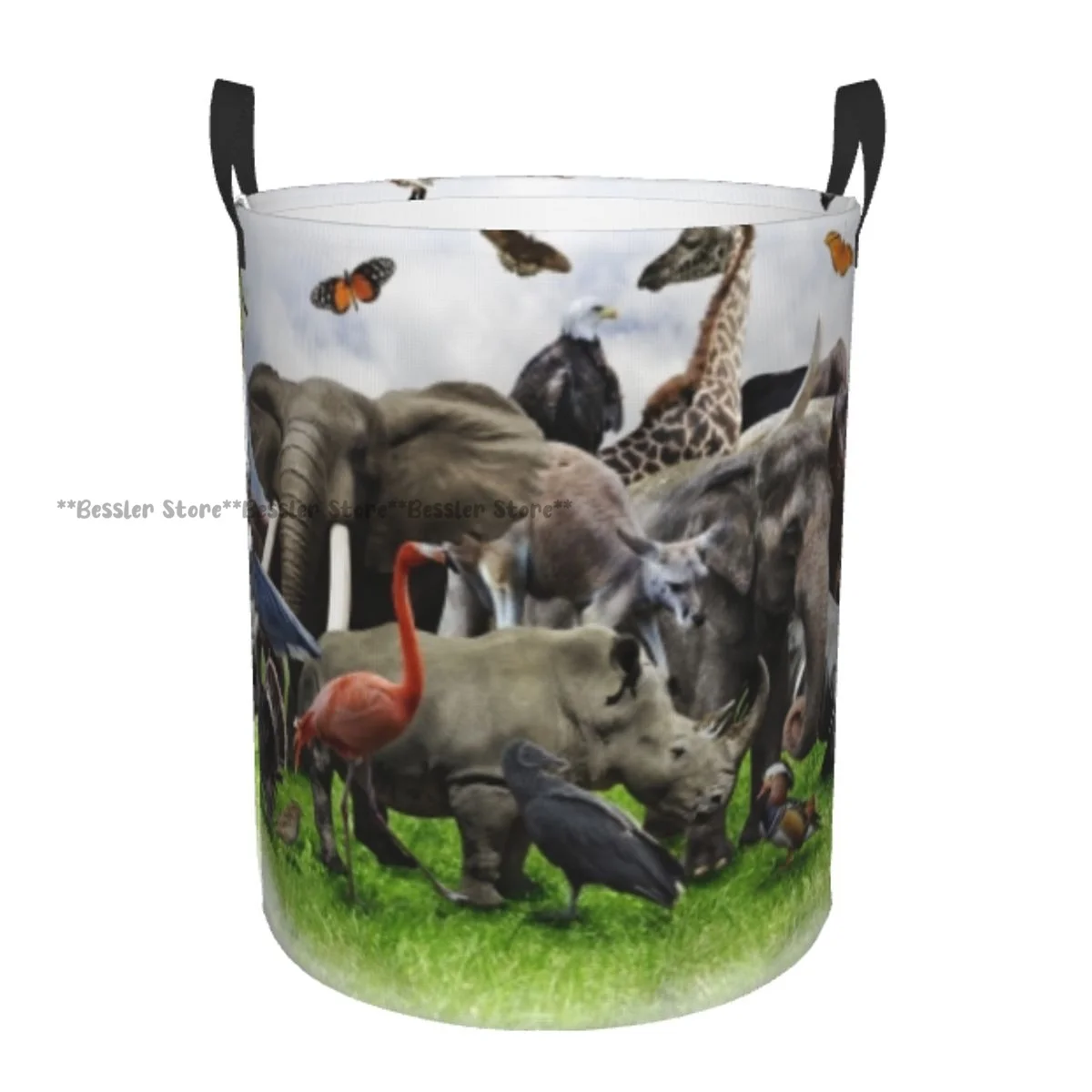 

Africa Wild Animals Safari Zoo Theme Print Waterproof Storage Bag Household Dirty Laundry Basket Folding Clothes Organizer