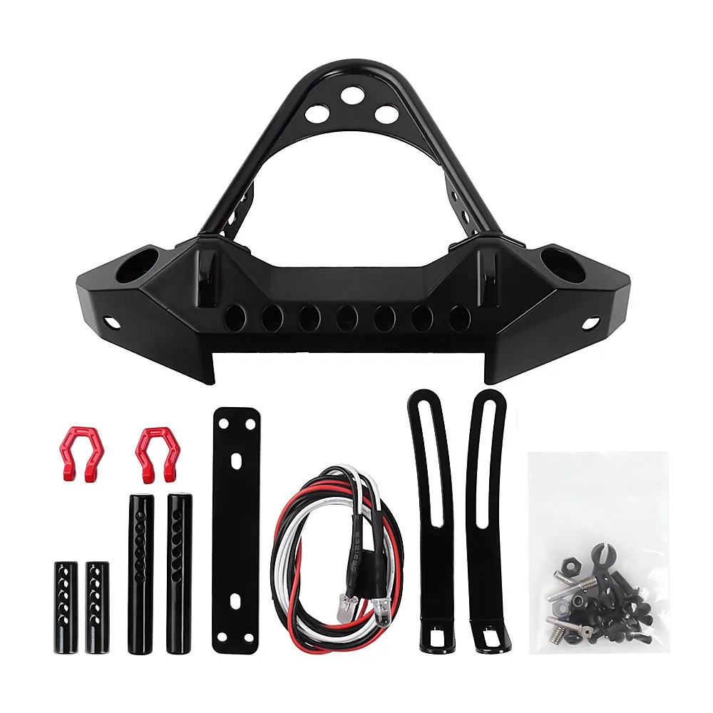 INJORA Metal Black Front Bumper with Light for 1/10 RC Crawler Car TRX-4 Axial SCX10 & SCX10 II 90046 SCX10 III AXI03007