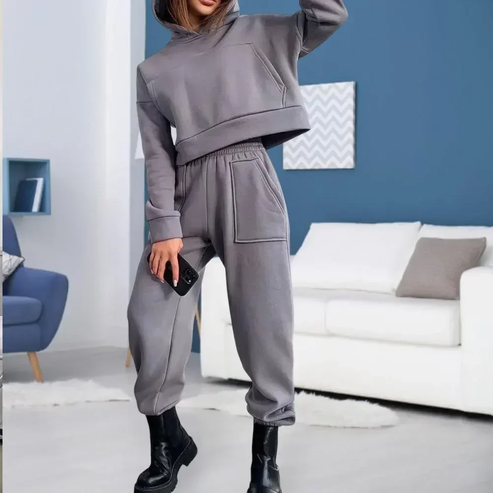 Fashion Green Fleece Sweatshirt Women Tracksuit Female Two Piece Sets 2023 Autumn Casual Streetwear Hoodie Long Pants Sports Set