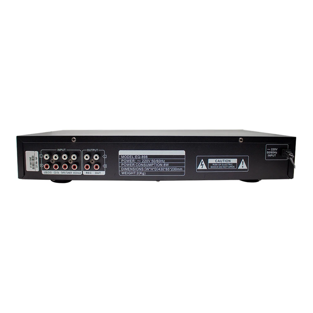 220V EQ-898 HIFI Stereo Equalizer – Dual 10-Segment Digital HD Preamplifier (Built-In USB & Bluetooth)