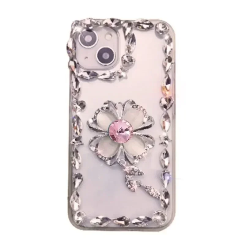 Bling Diamond Pearl Bow Phone Case For Samsung Galaxy S24 S10 S20 Plus S21 FE S22 23Ultra Note20 10 Flower Cover