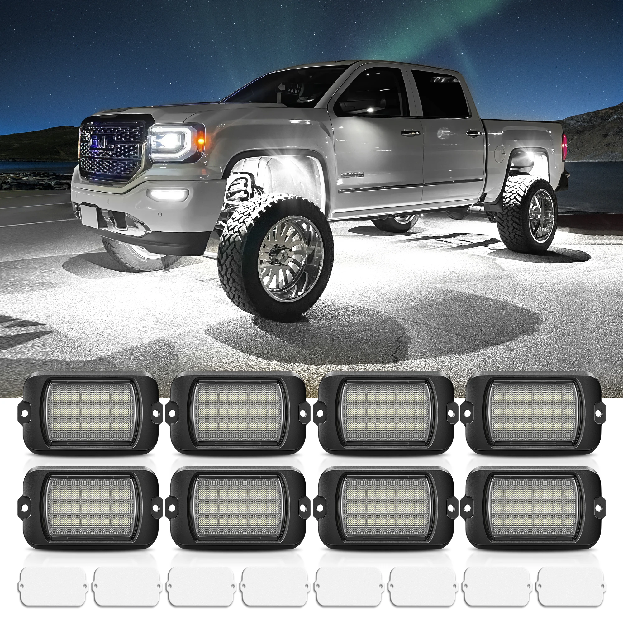 MICTUNING Q1 MAX White Rock Lights,IP68 Waterproof 4/8 Pods Underglow Lights,12V/24V for Car Truck Offroad Boat Motorcycles