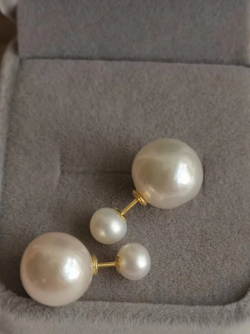 HUGE AAAA 12-13mm 7-8mm Round Natural South Sea White Pearl Earring 925s