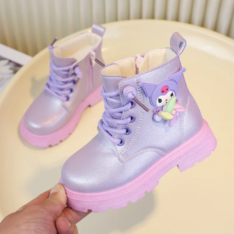 Sanrio Girls Fashion Leather Boots Children High Top Casual Waterproof Sneakers Comfortable Platform Boots Kids Casual Shoes