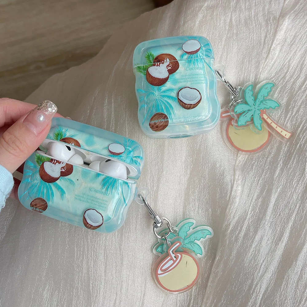Чехол для Airpods Pro 2, INS, летний чехол из свежего кокосовой пальмы для Airpods 1, 2, 3, защитные аксессуары для наушников, чехлы с подвеской