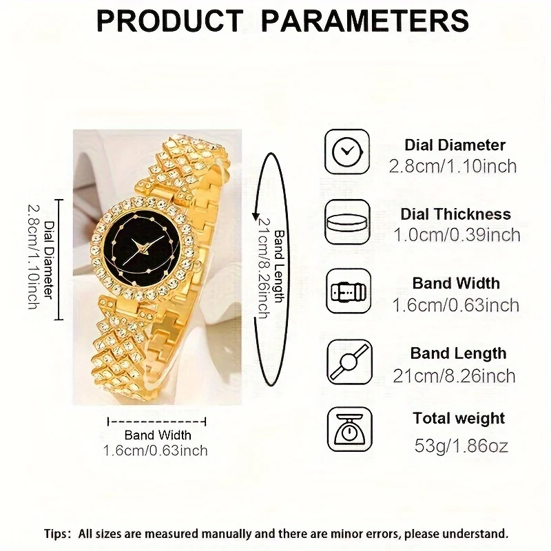 Set di orologi da donna da 6 pezzi, orologio al quarzo da donna alla moda e casual e set di accessori per orecchini, bracciale, collana, anello