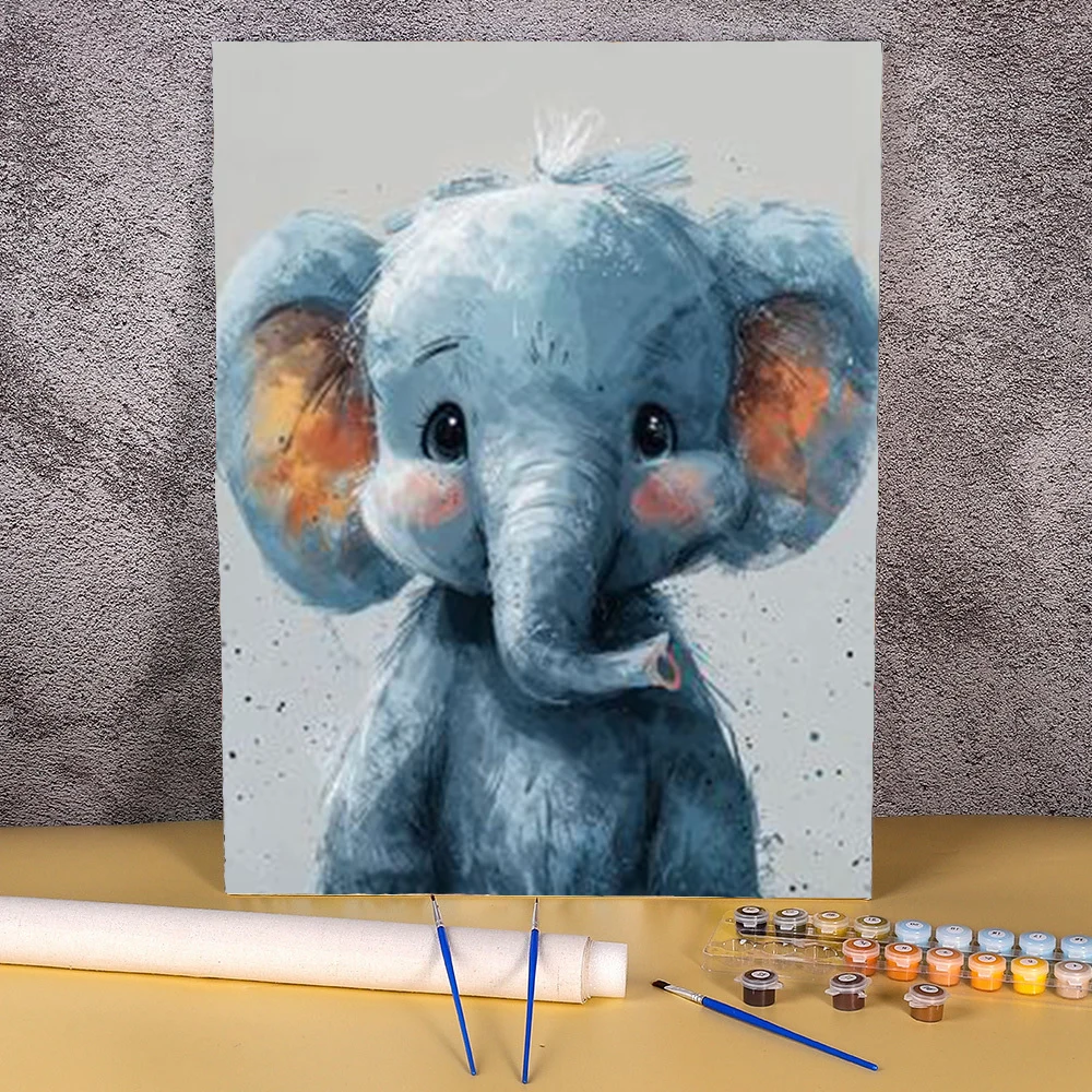 

DIY Painting By Numbers Package Cartoon Elephant Acrylic Paint Kit Handmade Oil Painting Wall Art Picture Home Decor Unique Gift