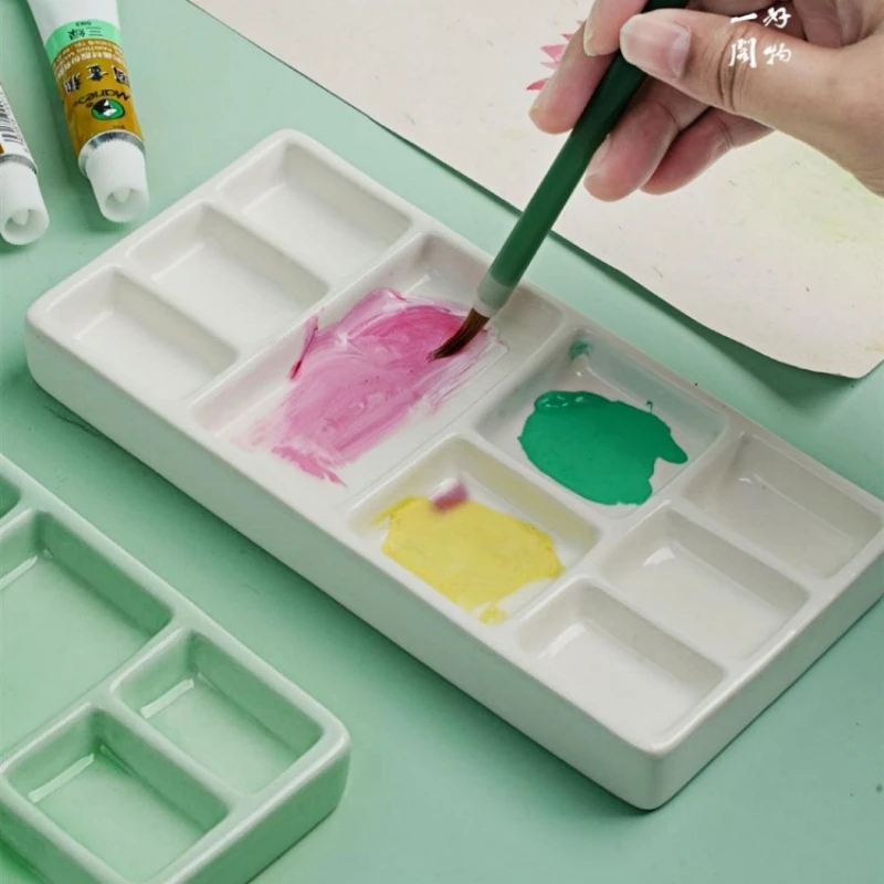 Ceramic Multi-Compartment Palette Chinese Ink, Watercolour, Oil and Gouache Paint Palettes Multi-Purpose Porcelain Plate