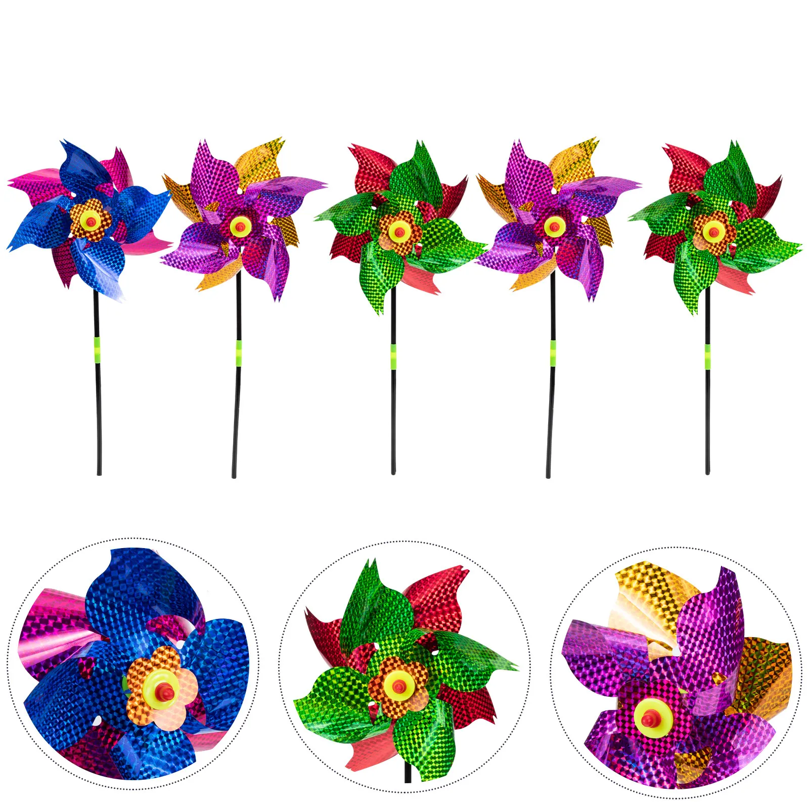 

5Pcs Reflective Windmill Bird Premium Weatherproof Outdoor Birds Scarer for Garden Farm Yard Orchard Fishpond