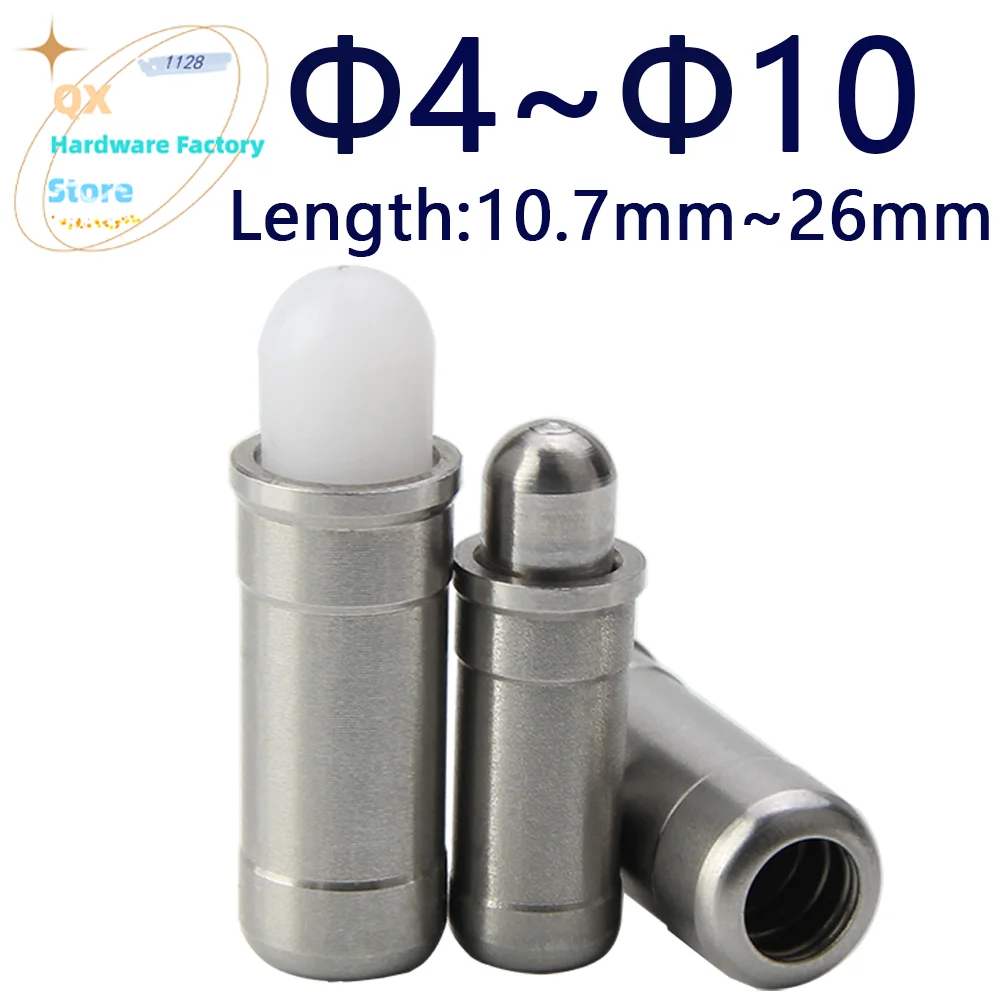 

Q​X532 Dia:4mm~10mm Good Quality Spring Loaded Plunger Stainless Steel Body Nylon/Stainless Steel Pin Spring Locating Plunger