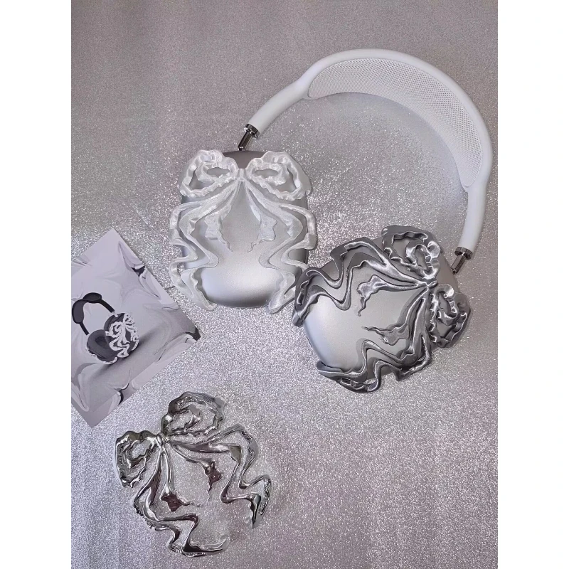 

Silver Bow Headphones Cover for Airpods Max 3D Print Earphone Protective Case Decoration Custom Headphone Shell for Airpods Max