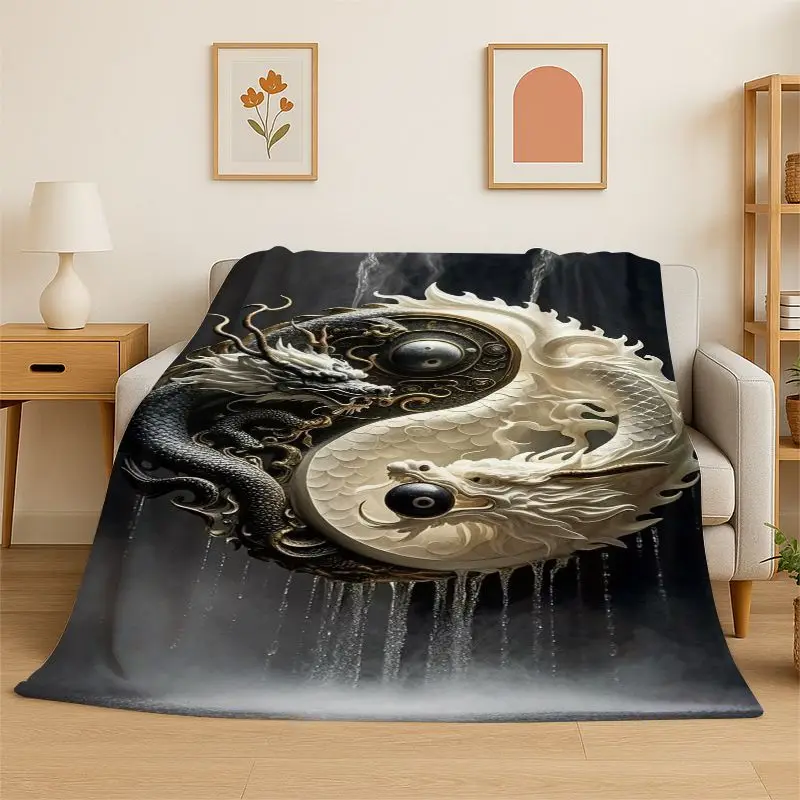 Meditation Yin Yang Tai Chi Bagua Yoga Flannel Blanket Soft Throw Blanket for Bedroom Living Room Bed Travel Camping Picnic Nap