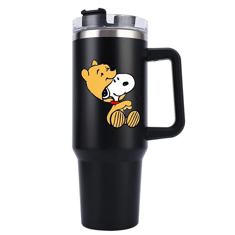 Anime Snoopy Large Capacity Insulated Handle Bottle Kawaii Girls Boys Coffee Milk Travel Sports Thermal Cup Valentine Day Gifts