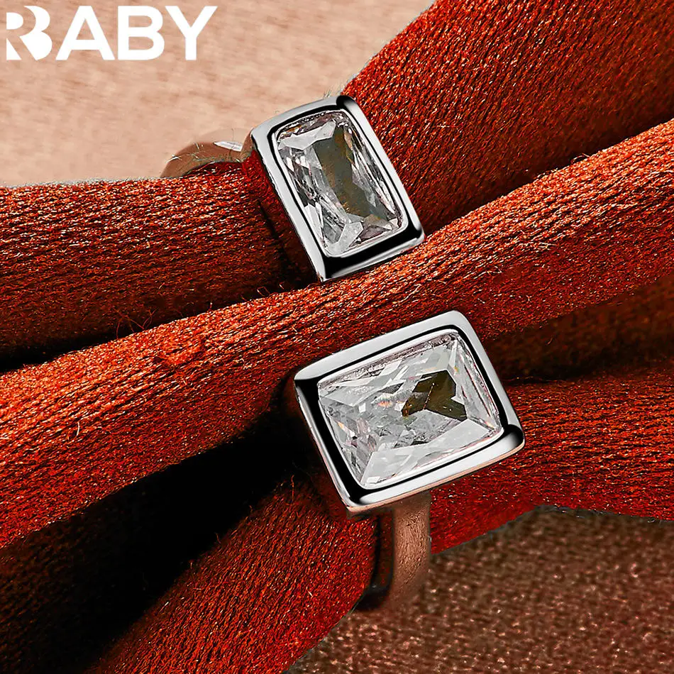 URBABY 925 فضة مربع زركونيا خاتم الزواج للنساء نعمة مجوهرات الاتجاه المألوف هدايا حفلة عيد ميلاد