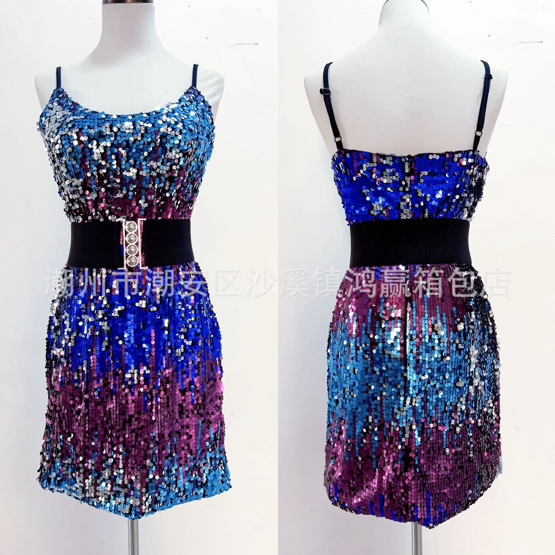

New Fashion Versatile Luxurious Waist-Cinching Slimming Strap Dress Heavy Beaded Sequin Embroidered Strap Dress for Women