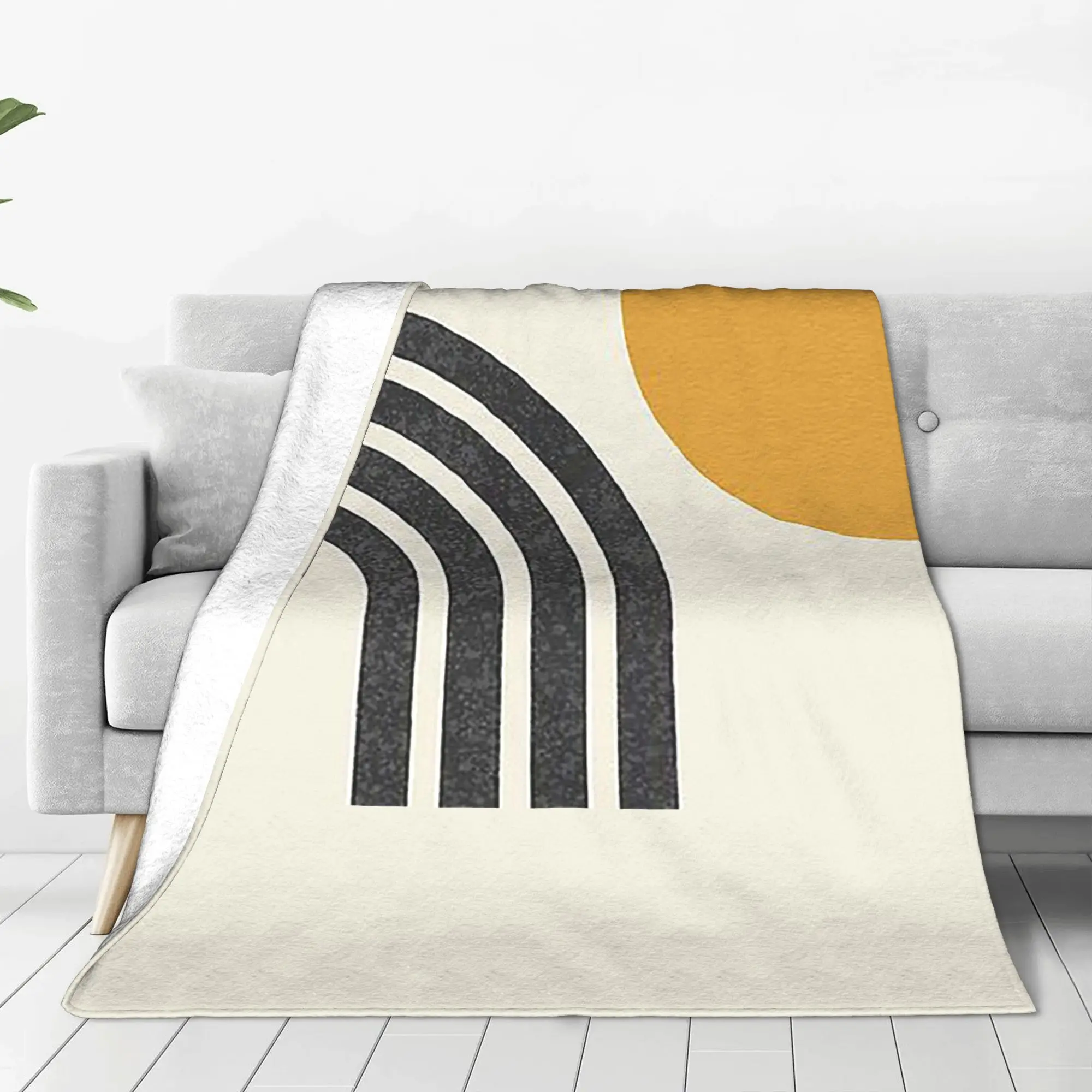 Mid century modern gold Sun and Rainbow Blankets Flannel Sofa Throw Blanket for Couch Bedding Office Throws Bedspread Quilt