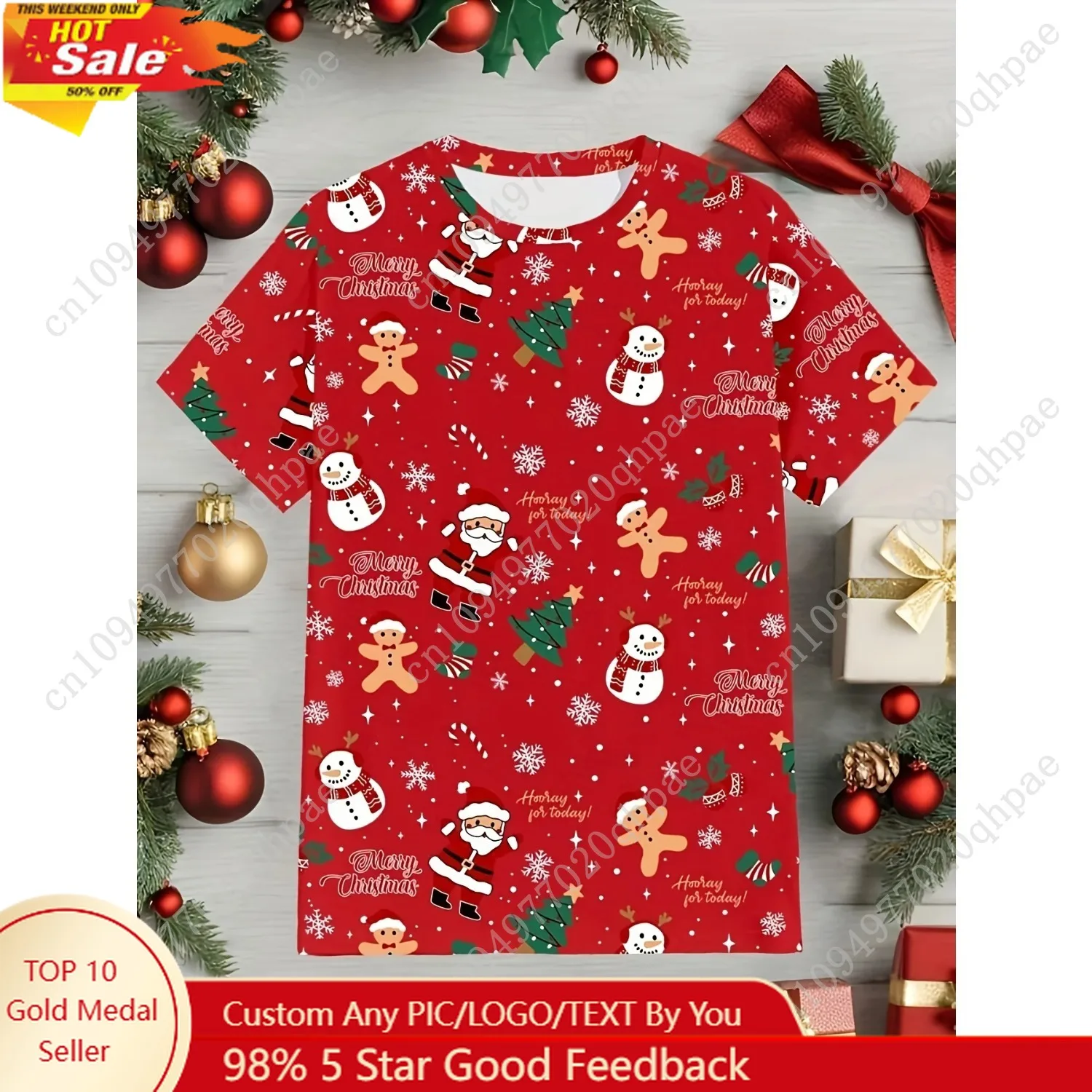 

Kids Clothes Cartoon Santa Claus Christmas Tree Graphic T-Shirt Boy Girl Christmas Top for 2-14Y Short Sleeve Tee for Xmas Gift