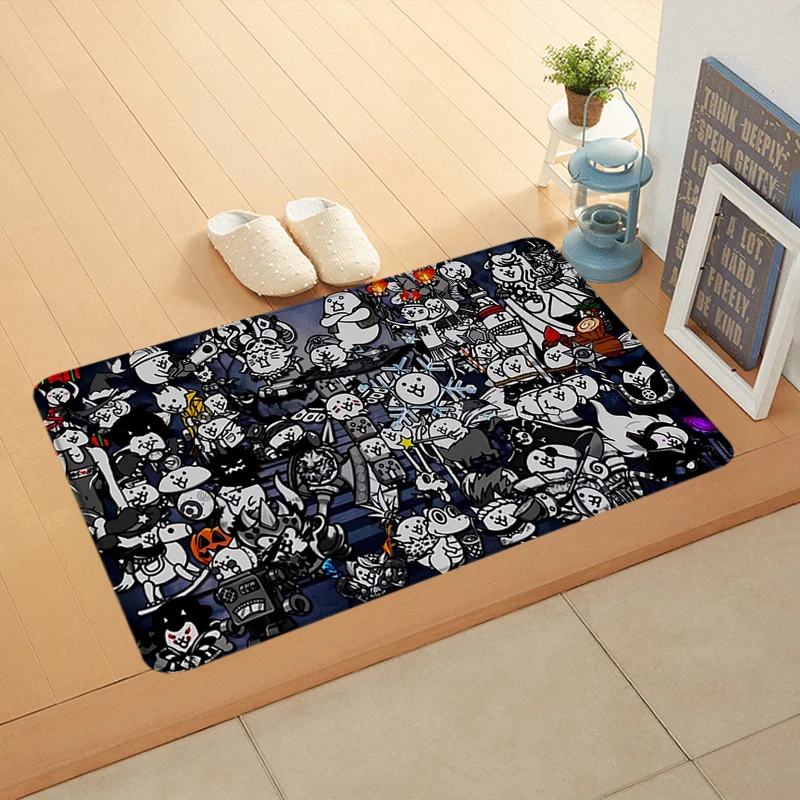 Foot Rug Cute Battle Cats Welcome Floor Mat for Entryway Bathroom Hallway Carpet Kitchen Water Adsorbed Rugs Fluffy Home Decor