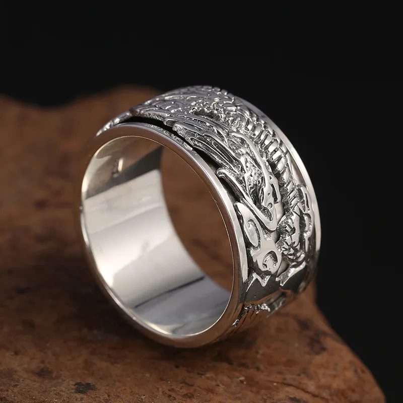 BOCAI S925 Sterling Silver Rings for Men Women 2023 New Men's Fashion Personality Rotatable Flying Dragon Ring Hand Jewelry