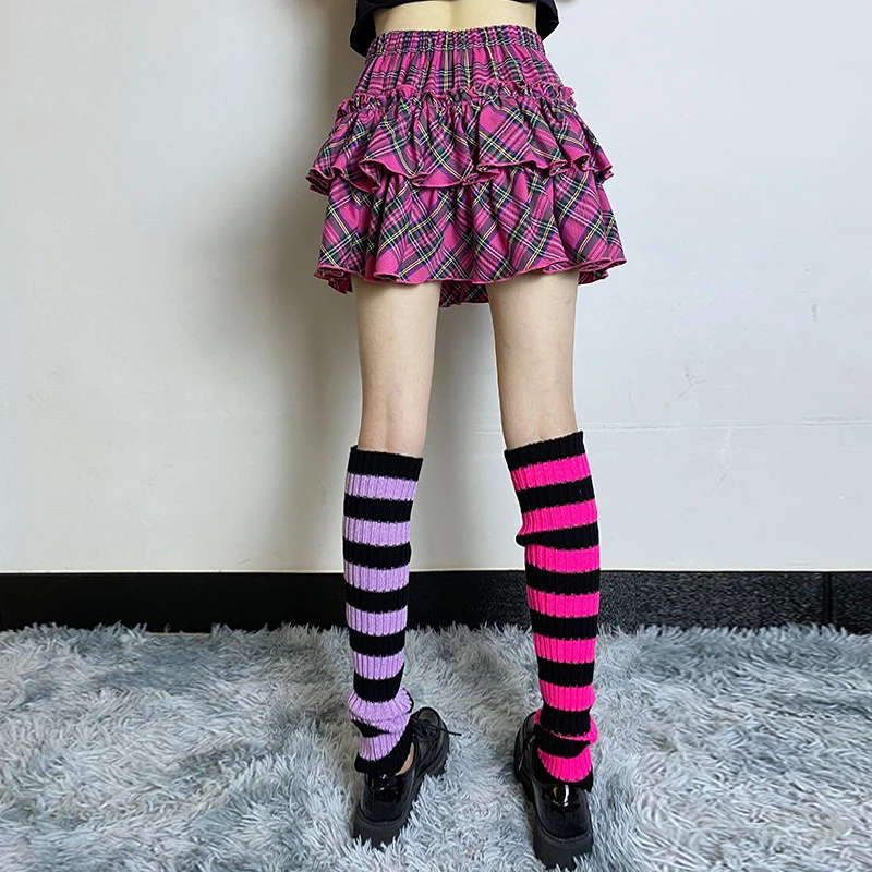 Y2k Goth Lolita Leg Striped Warmers japońskie kobiety gotyckie długie skarpetki getry kolana zimowe dzianiny mankiety kostki cieplej wysokie