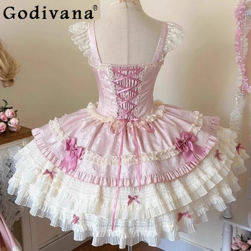 Daily Wear Princess Lolita Dress for Girls Pink Cute Sweet Lolita JSK Dress Women's Sleeveless Birthday Party Mini Dress