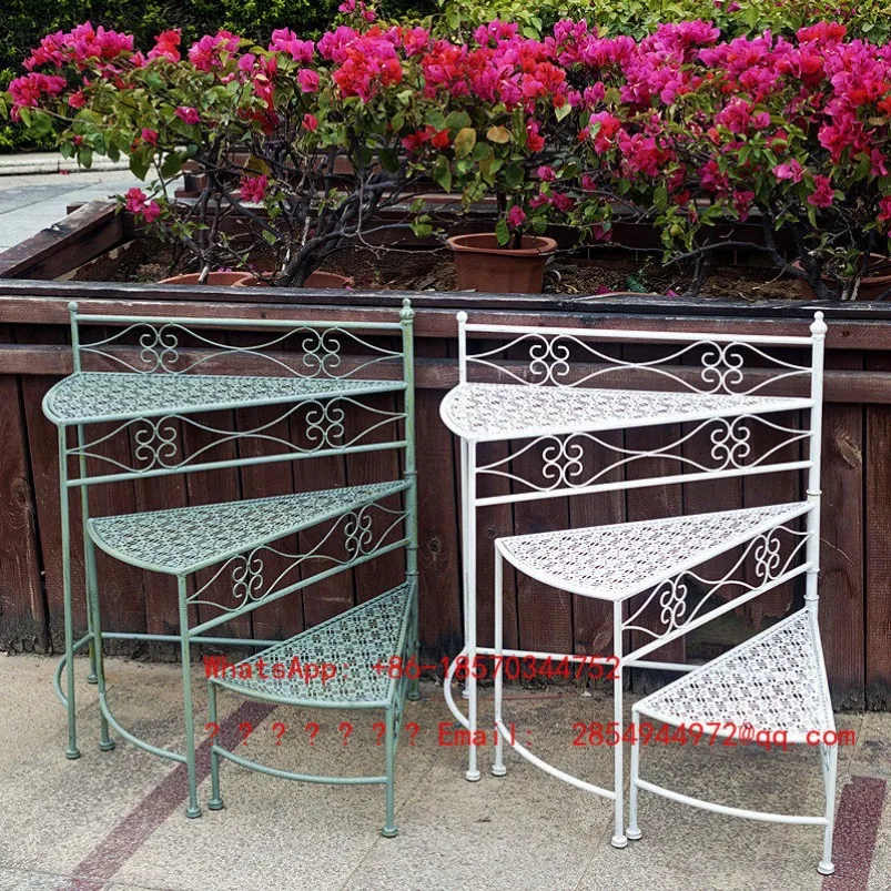 

Forged Iron Fan-shaped Ladder Flower Rack, Three Story Ladder, Four Story Curved Basin, Outdoor Balcony Storage Room