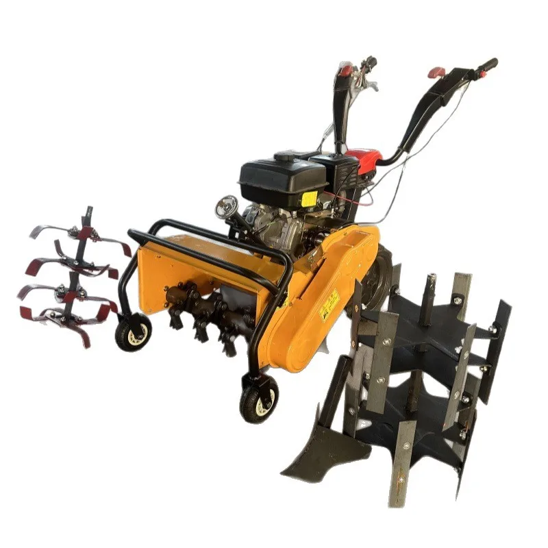 Hand-pushed four-wheel drive self-propelled rotary tillage herbicide and grass crushing machine
