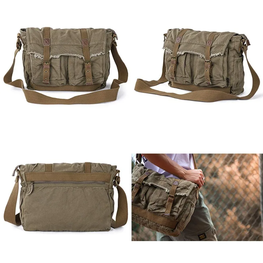 GOOTIUM Canvas Messenger Bag - Vintage Shoulder Bag Frayed Style Boho Purse