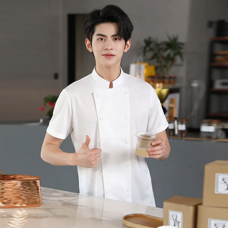 Overalls Men'S Short Sleeve Breathable Chef Uniform Women'S Restaurant Back Kitchen Quality Tooling Customization