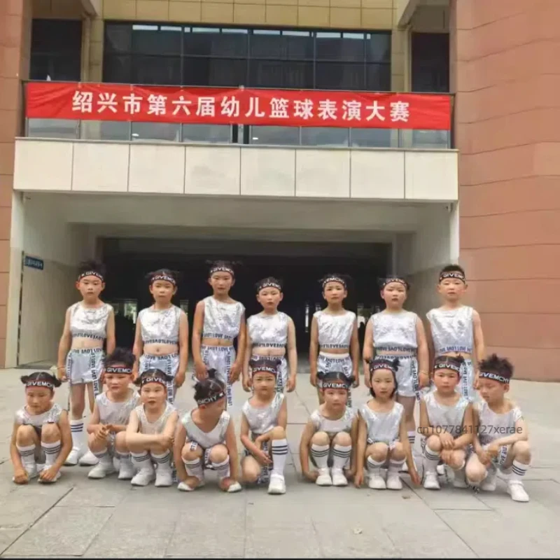 Costume da spettacolo di danza di strada per bambini, paillettes di danza jazz, costume da spettacolo di danza di strada hip-hop per ragazzi e ragazze